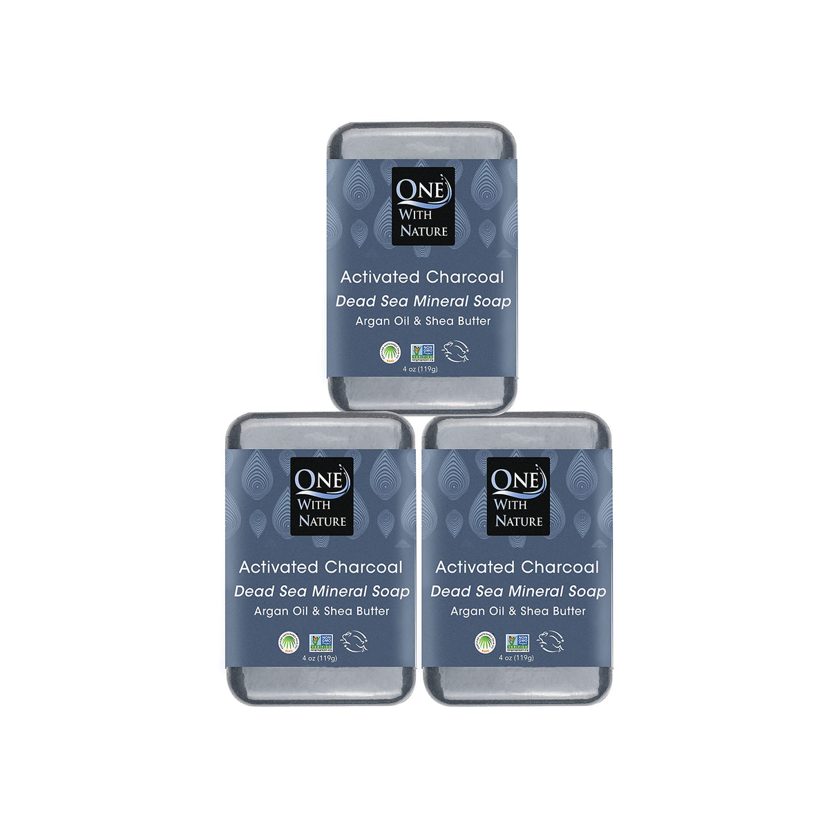 Savon au charbon actif One With Nature paquet de 3 unités