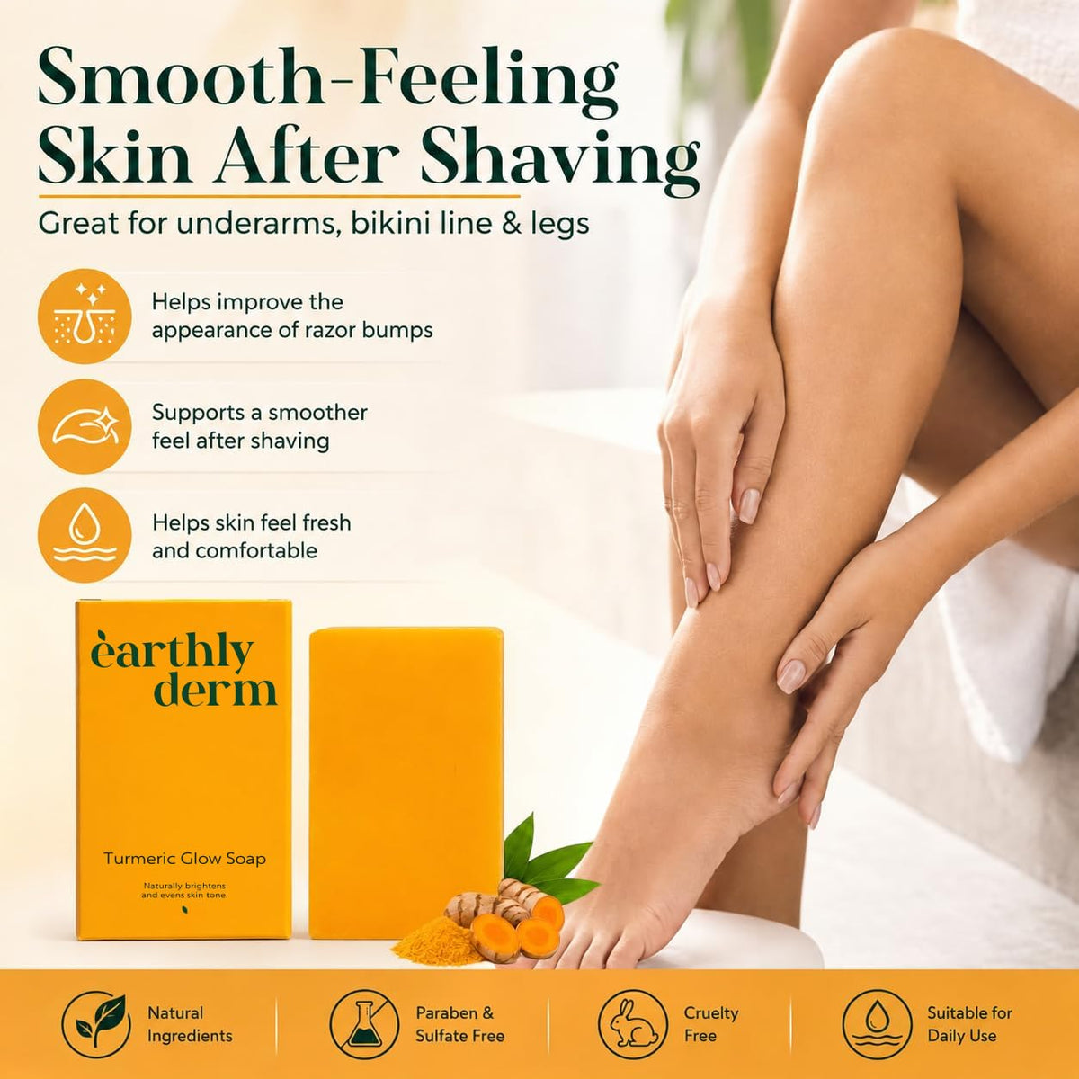 Savon au curcuma earthly derm utilisé après la douche