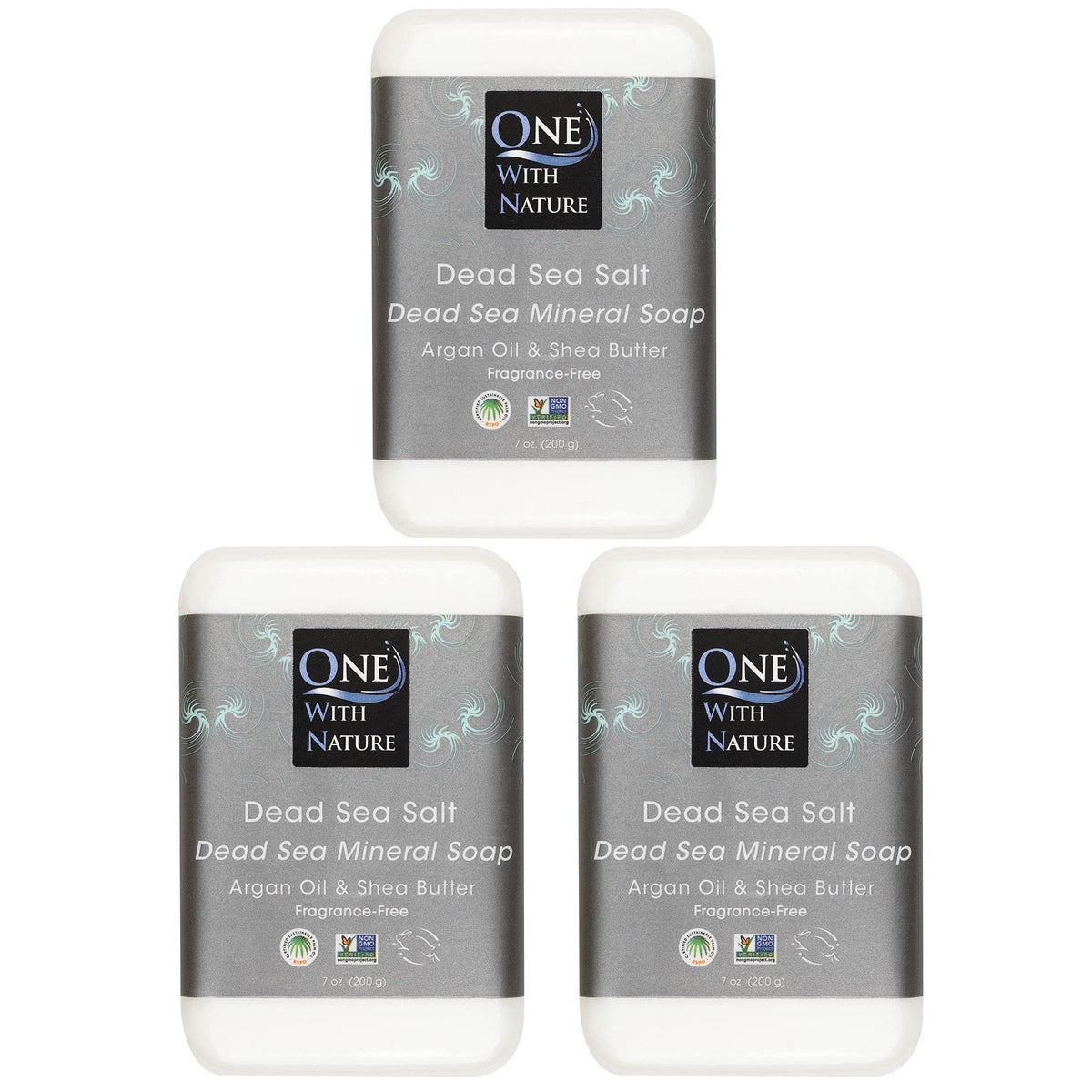 Savon aux sels de la Mer Morte One With Nature, 3 barres avec emballage