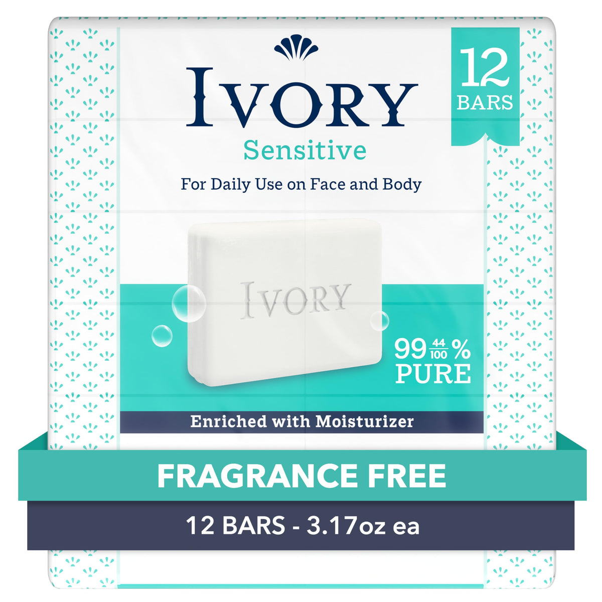 Savon bar Ivory Sensitive vue de face avec emballage
