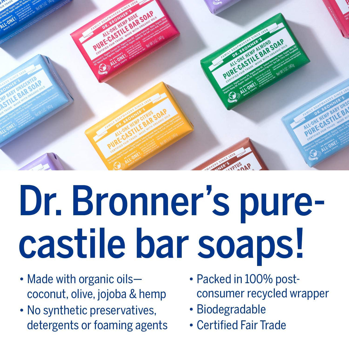 Savon barre Pure-Castile Dr. Bronner's au parfum Menthe Poivrée