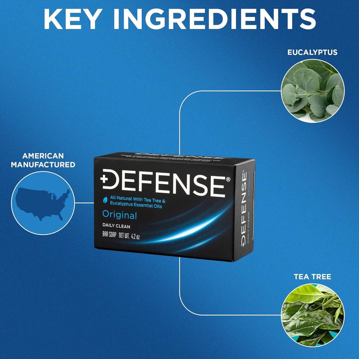 Savon Defense Soap avec eucalyptus en arrière-plan