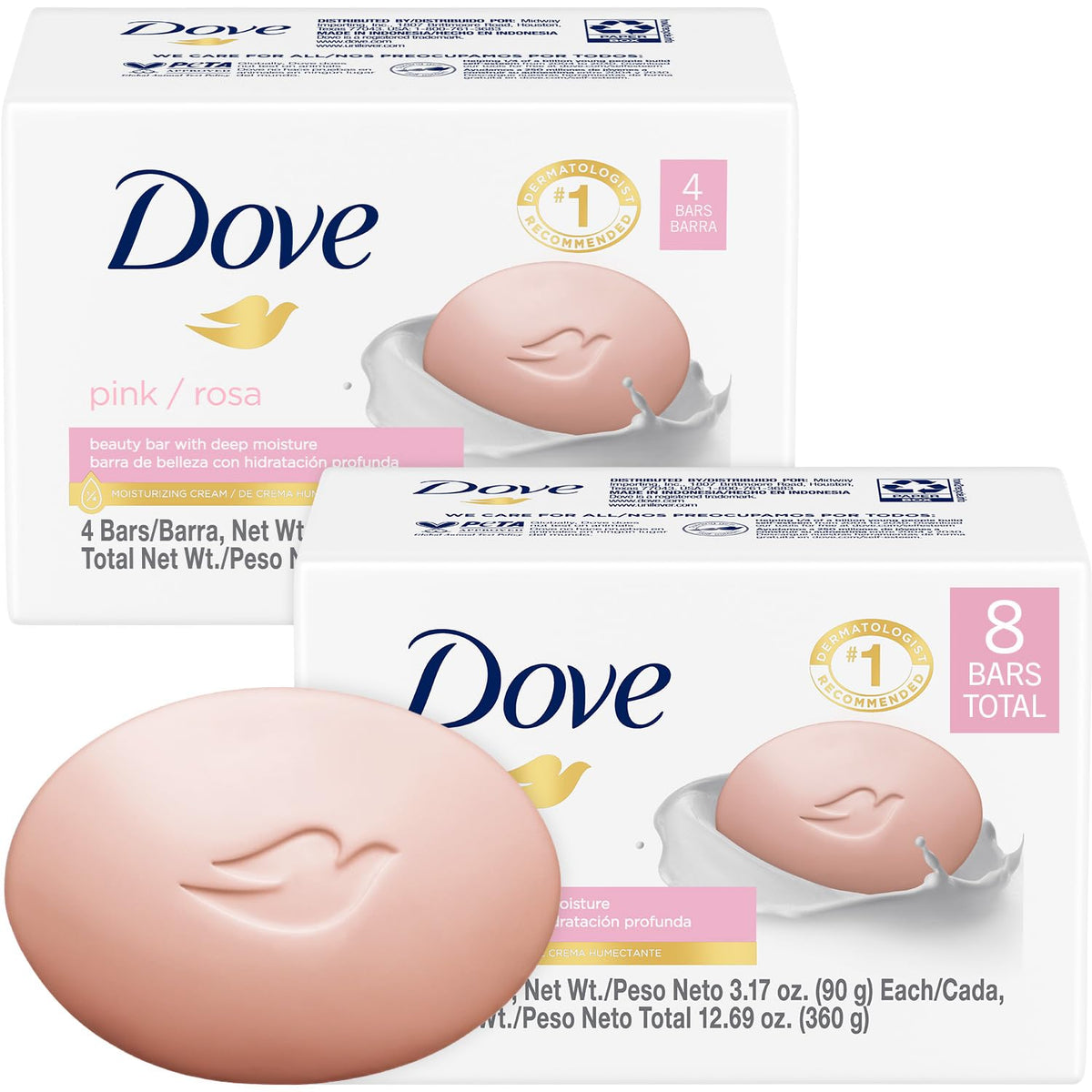 Savon Dove Beauté Rose 2-Pack vue avant avec emballage