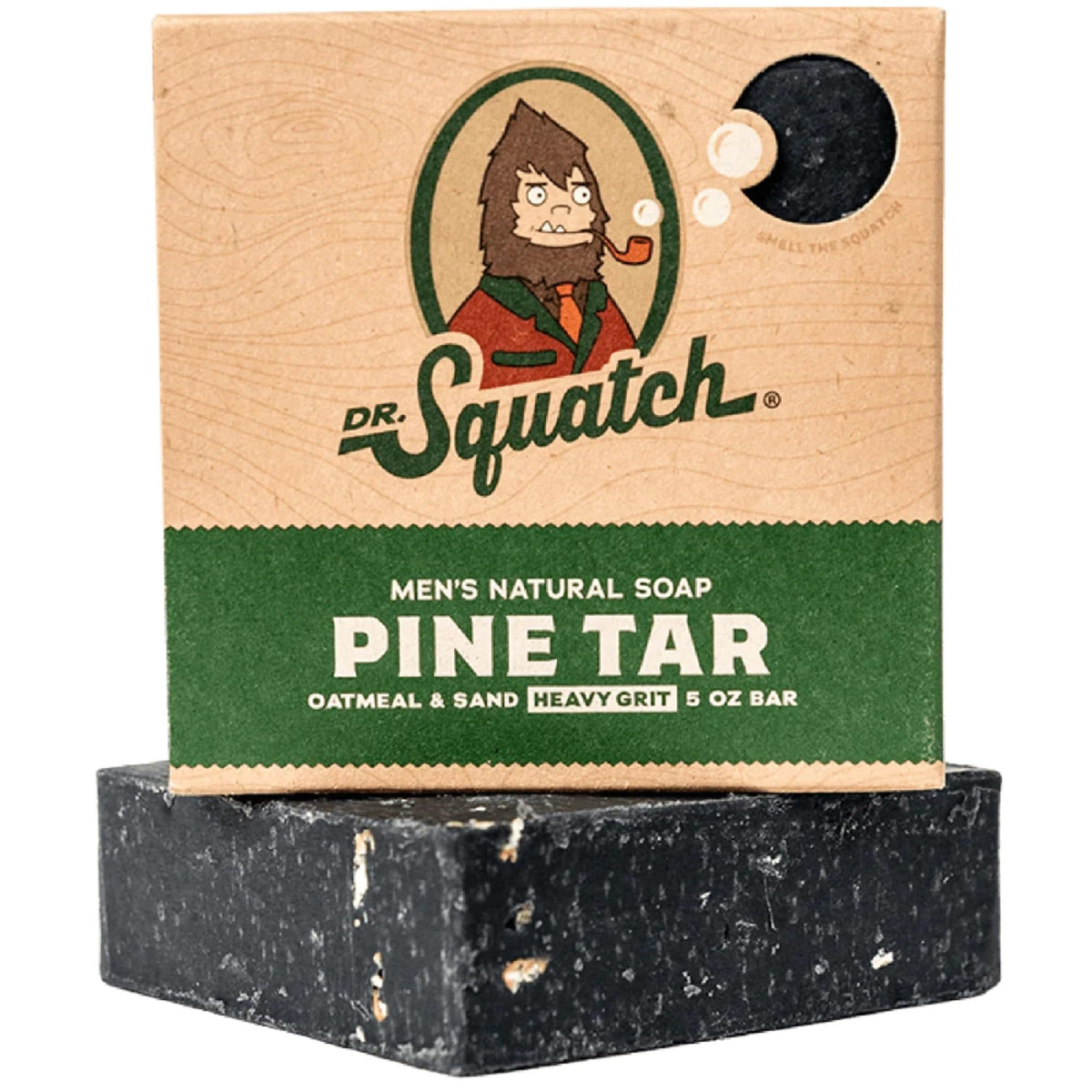 Savon Dr. Squatch au goudron de pin, vue de face, taille 141g