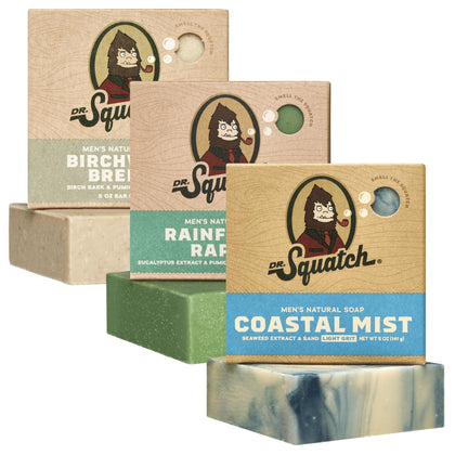 Savon Dr. Squatch pour hommes, vue avant du pack de 3 barres
