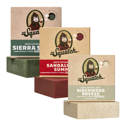 Savon Dr. Squatch Sierra Storm, Sandalwood Summit et Birchwood Breeze pack de 3