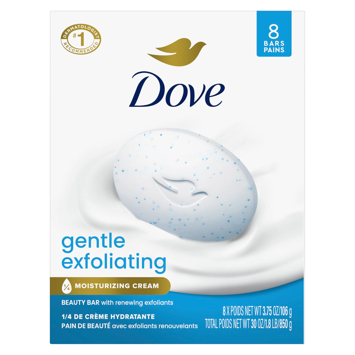Savon exfoliant doux Dove en paquet de 8 pièces