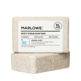Savon exfoliant MARLOWE. 213g vue de face avec son emballage