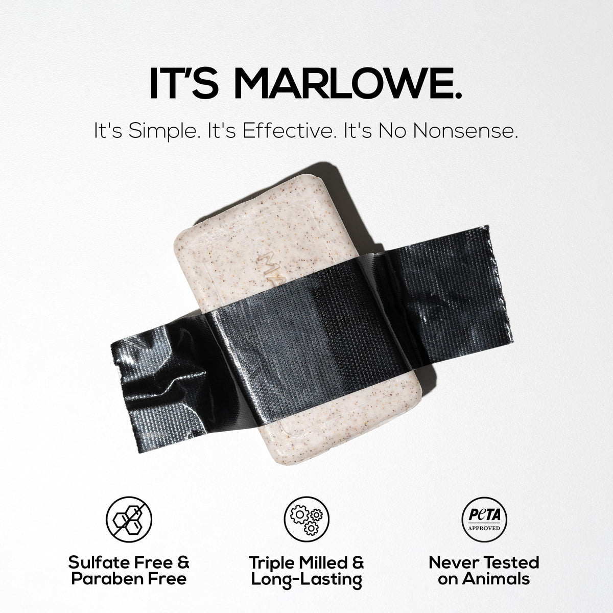 Savon exfoliant MARLOWE. 7 oz, présentation avec des ingrédients naturels
