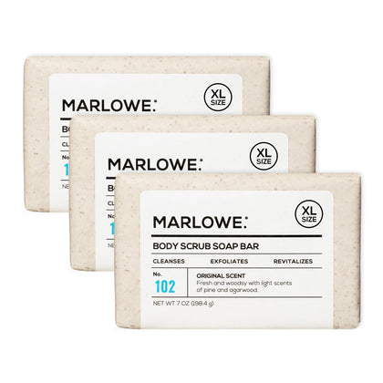 Savon exfoliant MARLOWE. 7 oz, vue avant avec emballage