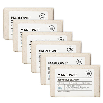 Savon exfoliant MARLOWE. 7 oz vue de face avec emballage