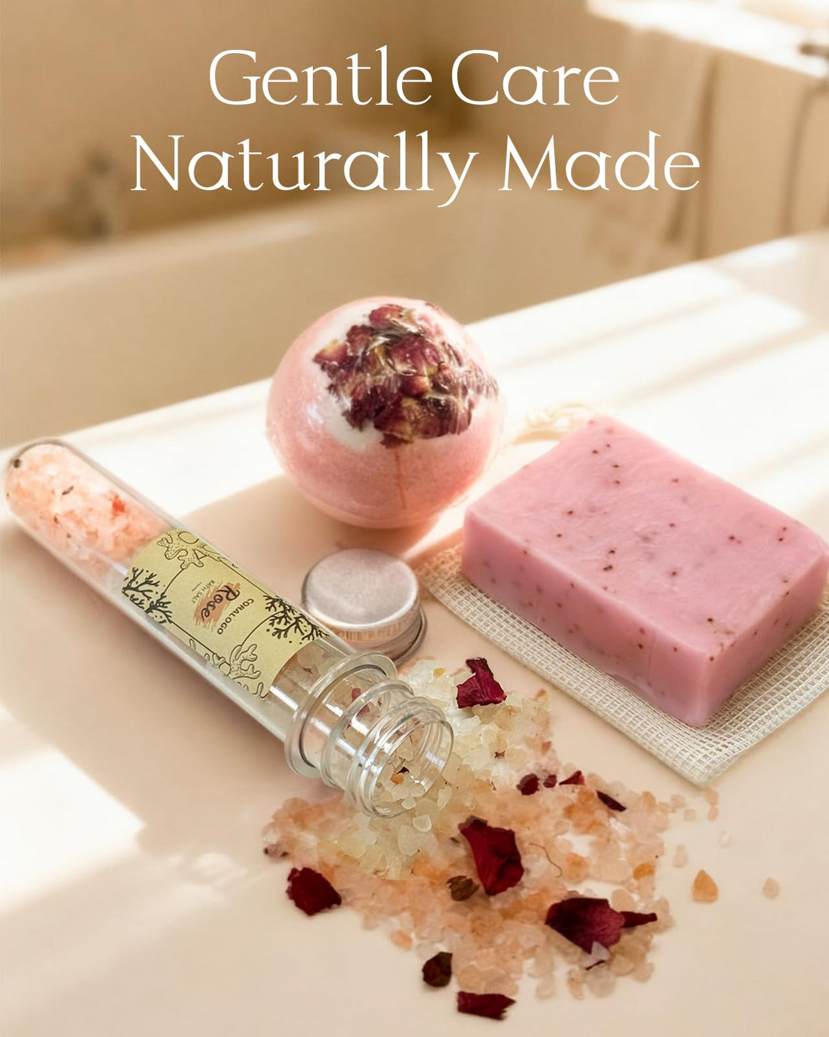 Savon fait main et sels de bain du coffret Coralogo