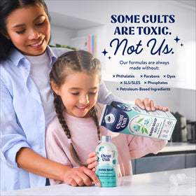 Savon liquide Cleancult, ambiance de salle de bain avec produit