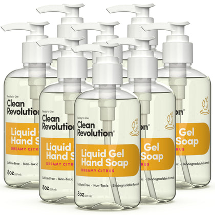 Savon Liquide Gel Main Clean Revolution 8 oz, vue avant avec étiquette agrumes