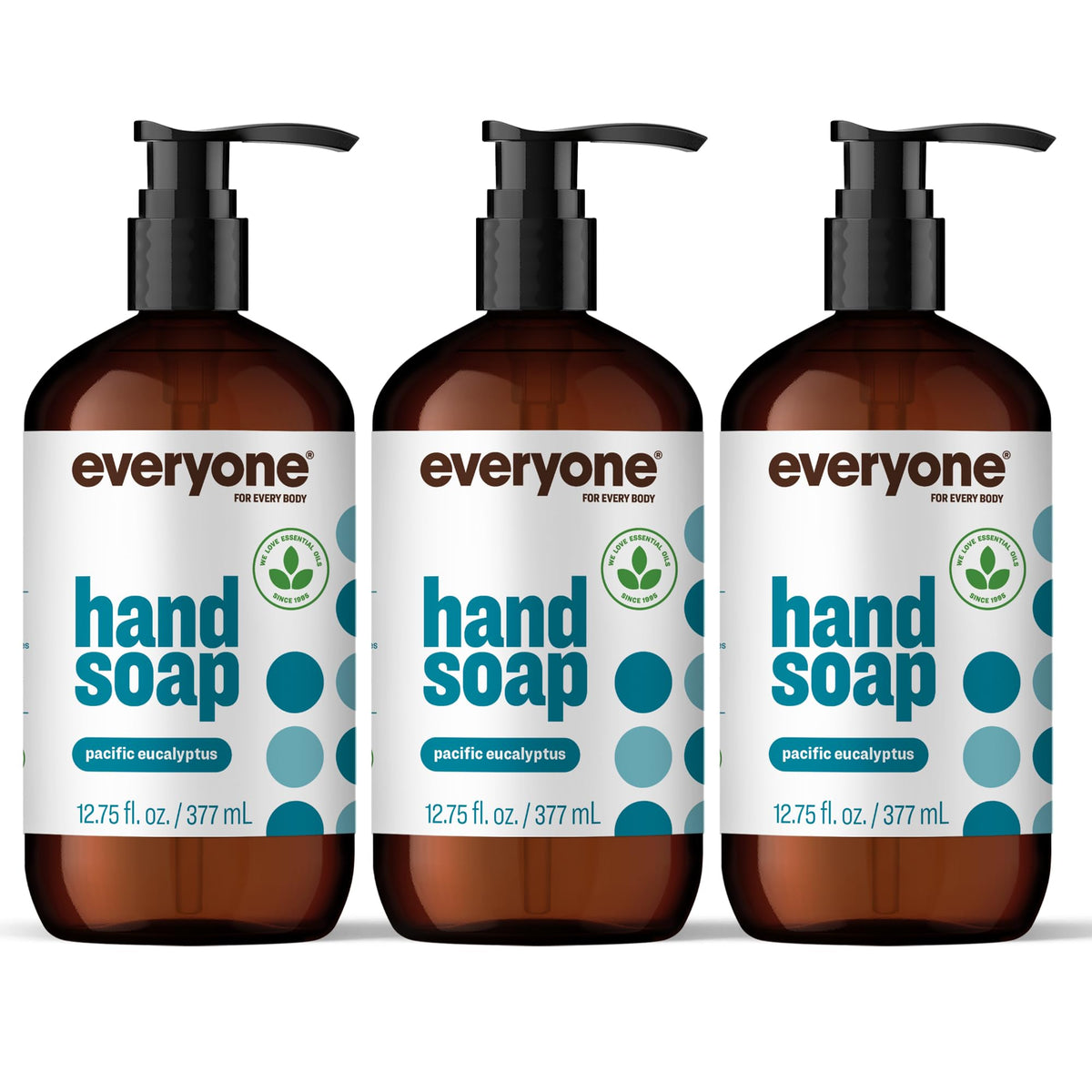 Savon liquide mains Eucalyptus Pacifique, 3 bouteilles en plastique recyclé