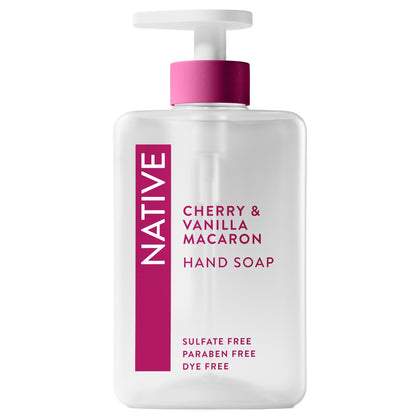 Savon liquide Native 458g vue de face avec étiquette cerise et vanille