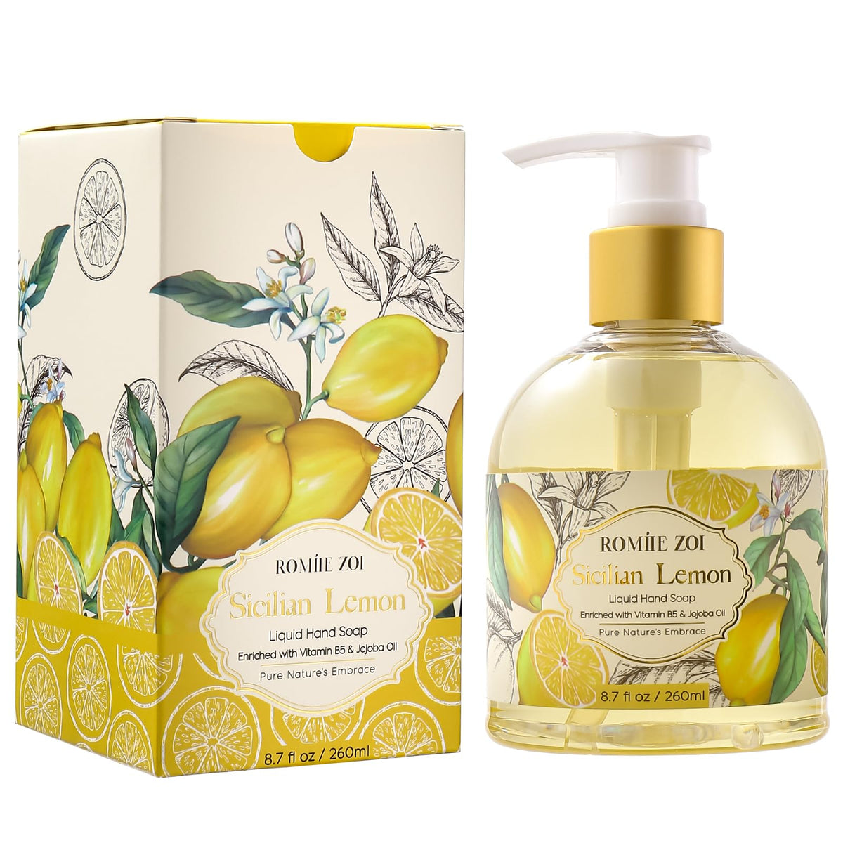 Savon liquide ROMIIE ZOI au citron 260ml vue de face