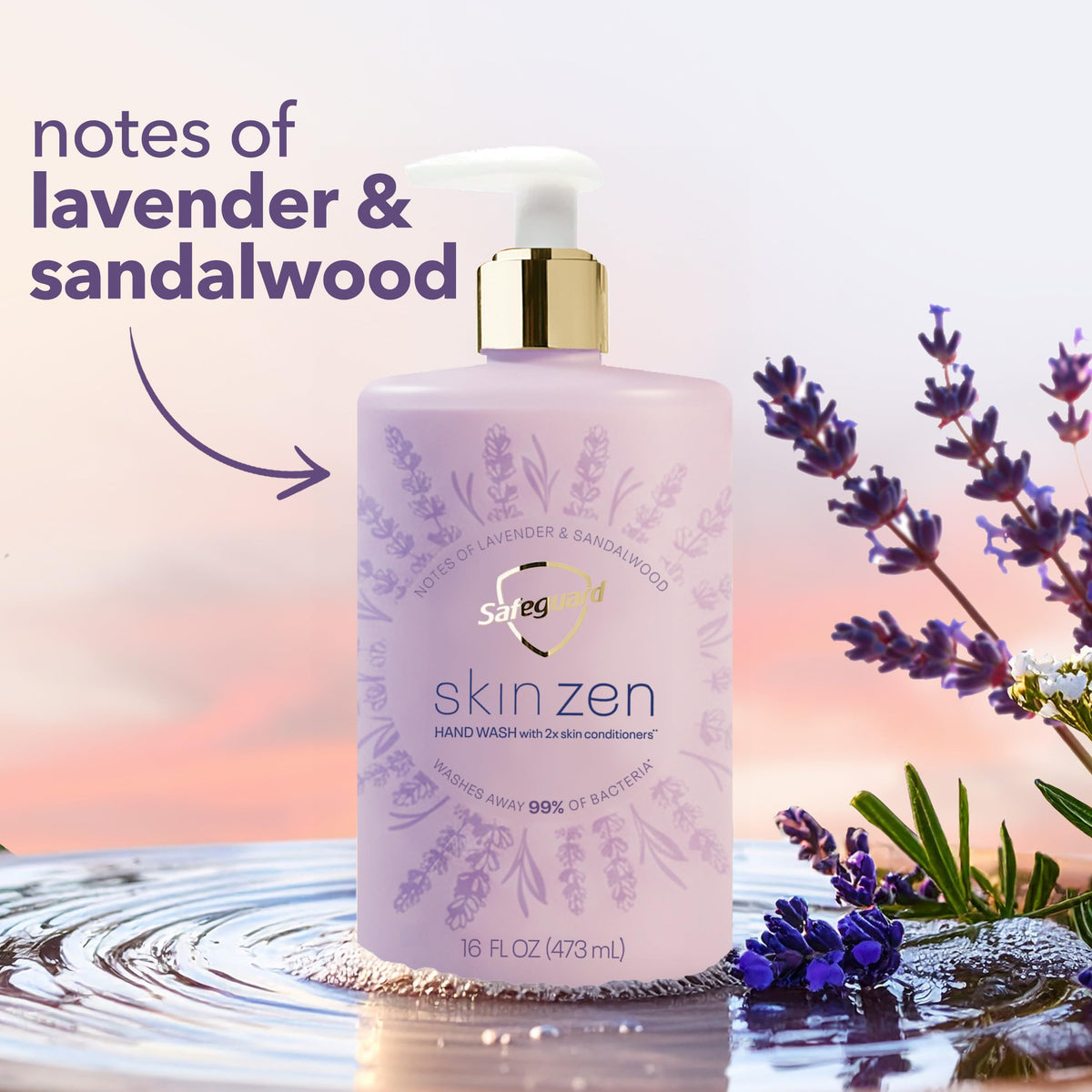 Savon liquide Safeguard Skin Zen 549g sur un fond neutre