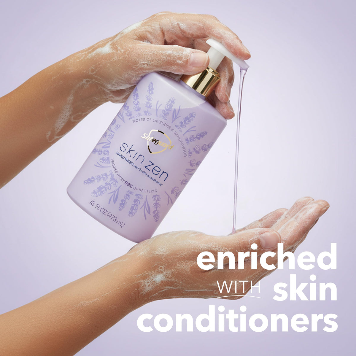 Savon liquide Safeguard Skin Zen 549g sur une surface en bois