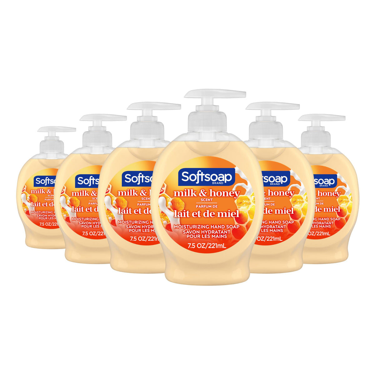 Savon liquide Softsoap Miel et Lait en bouteille de 7,5 oz avant