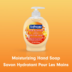 Savon liquide Softsoap Miel et Lait sur un évier