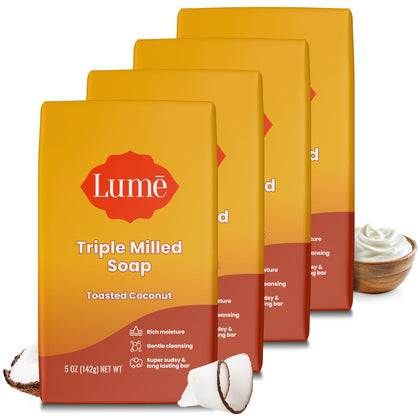 Savon Lume au coco grillé, vue de face, emballage 4 pièces