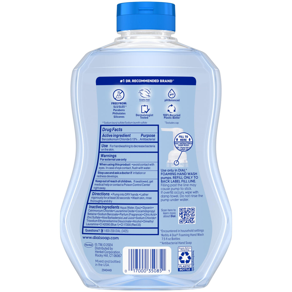 Savon mains mousse Dial sur un comptoir de salle de bain