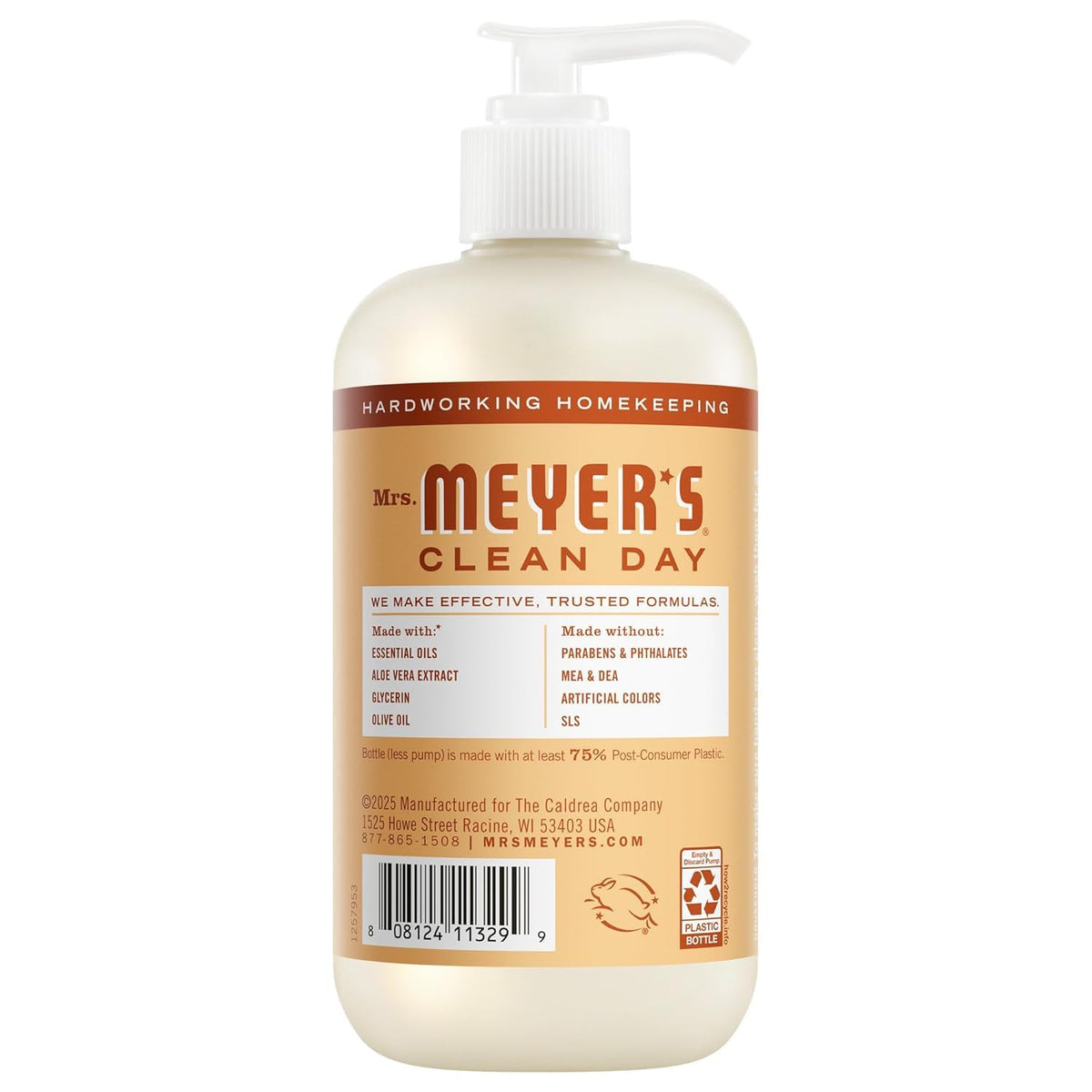 Savon mains Mrs. MEYER'S Verveine Citronnée, bouteille vue de côté