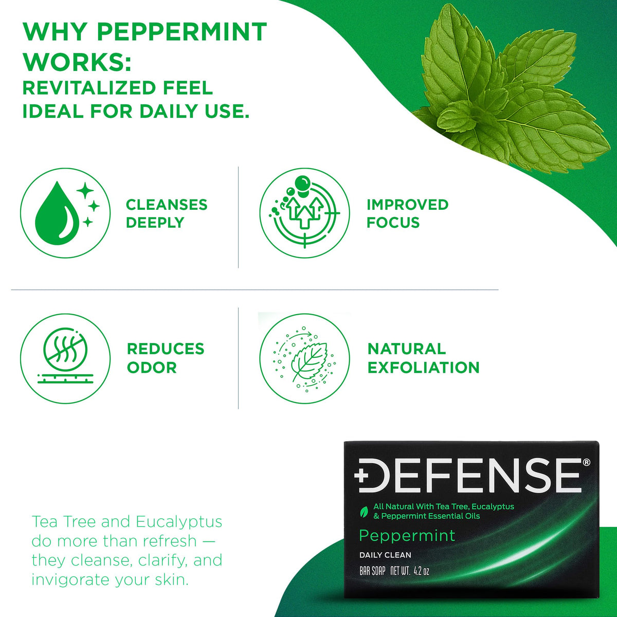 Savon menthe poivrée Defense Soap sur une surface