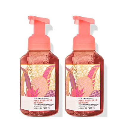 Savon moussant doux Bath & Body Works Ananas Rose, vue avant avec flacon transparent