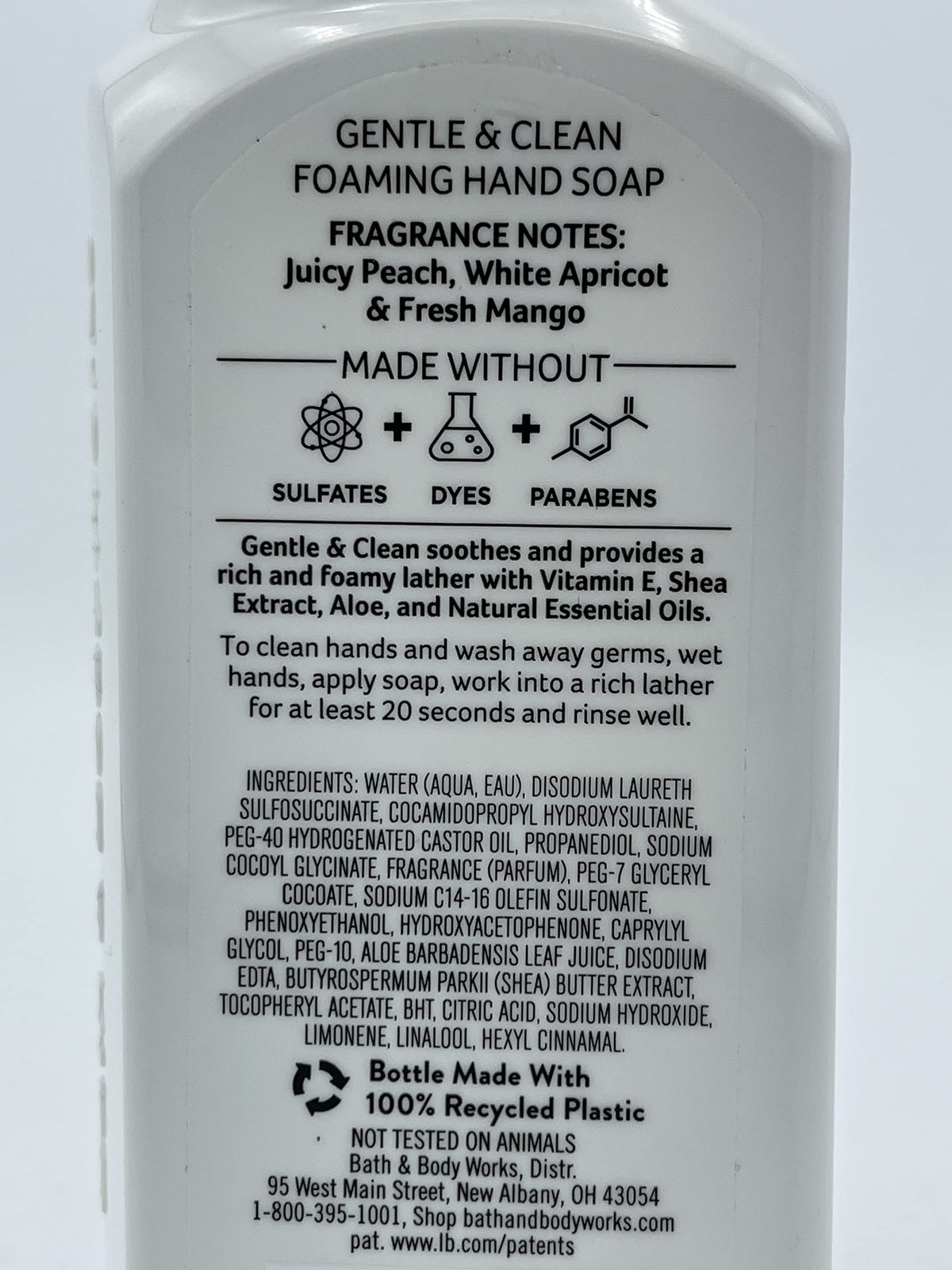 Savon moussant doux & propre Bath & Body Works 2-Pack, arrière de la bouteille