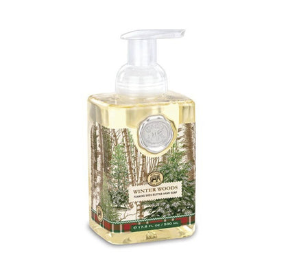 Savon moussant parfumé Hiver Bois Michel Design Works, flacon élégant