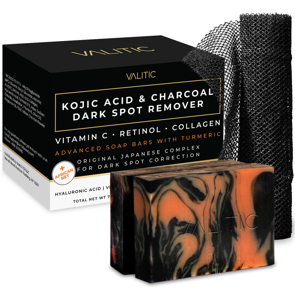 Savon noir VALITIC au charbon et acide kojique, paquet de 2