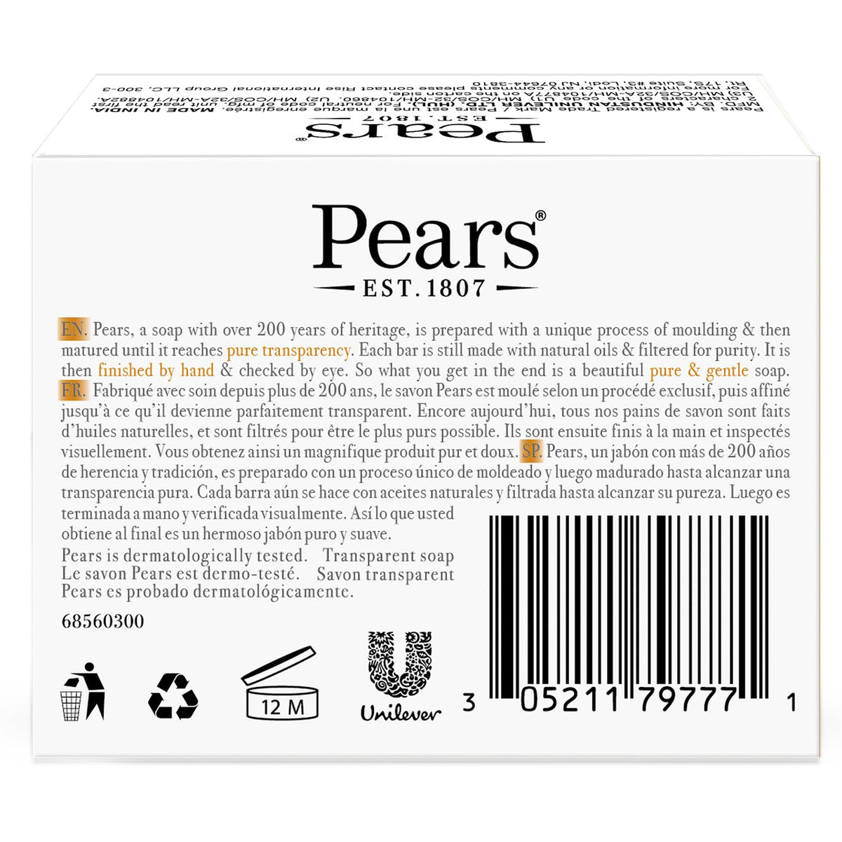 Savon Pears 3,53 Oz vue de face
