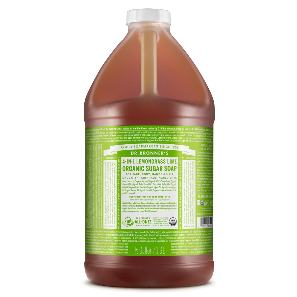 Savon Sucre Bio Dr. Bronner's 64 oz à la citronnelle, vue de face