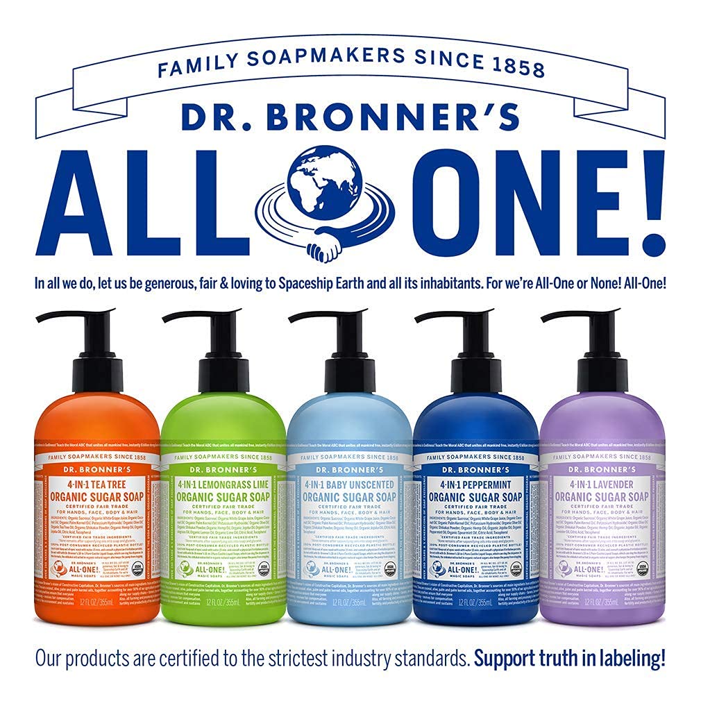 Savon sucré bio Dr. Bronner's à la lavande, utilisation sur le corps