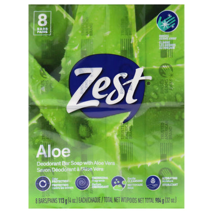 Savon Zest Aloe Frais 4 oz, pack de 8, présentation avant