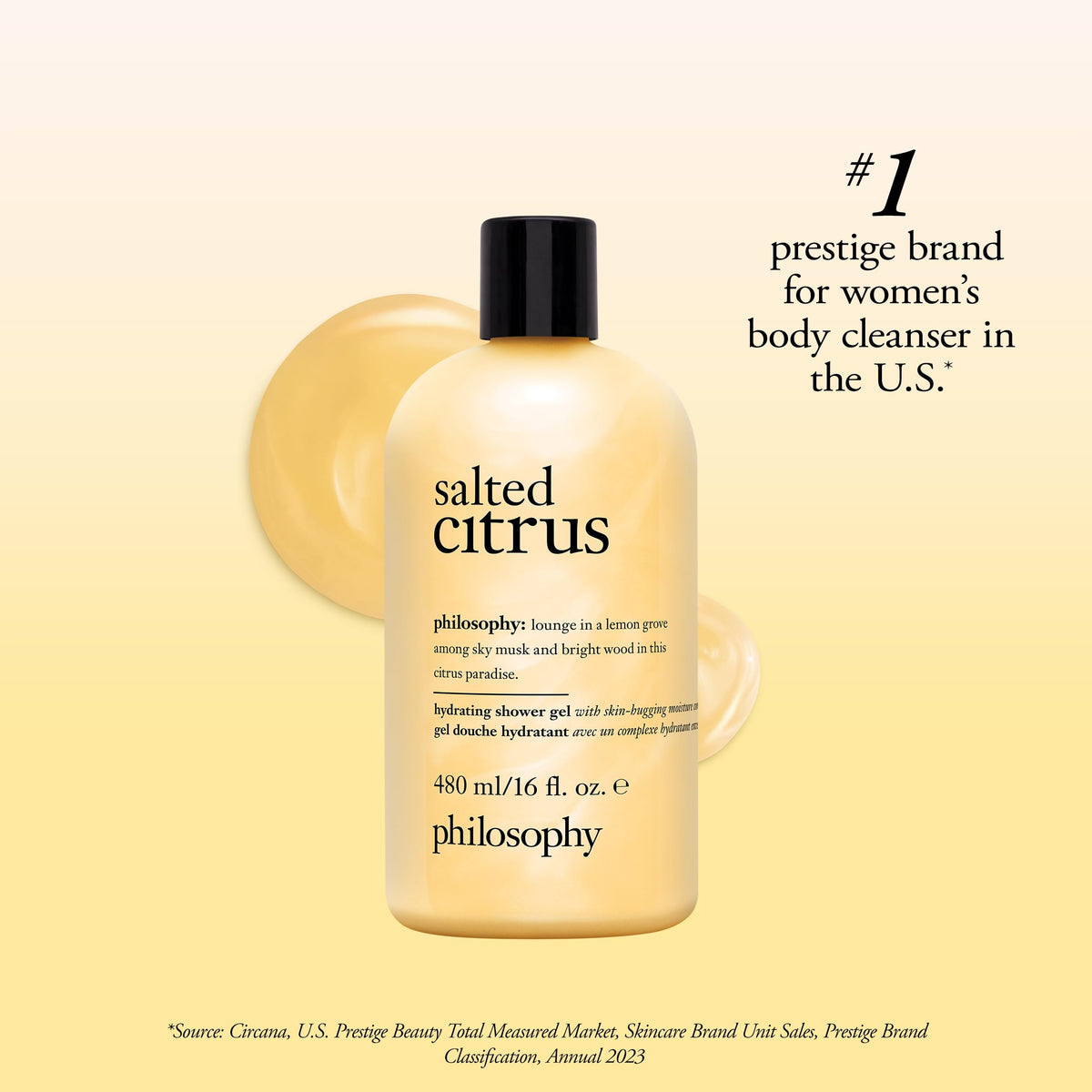 Scène de douche avec gel douche philosophy agrumes salés