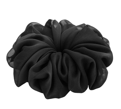 Scrunchie en chiffon noir de 18 cm vue de face