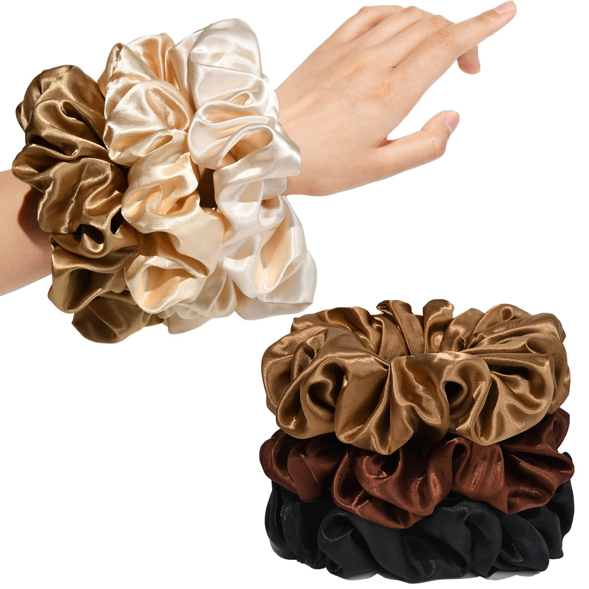 Scrunchies en satin CEELGON, couleur noire, vue de face