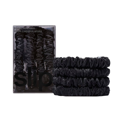 Scrunchies en Soie Noires SLIP, ensemble de 4 avec texture élégante