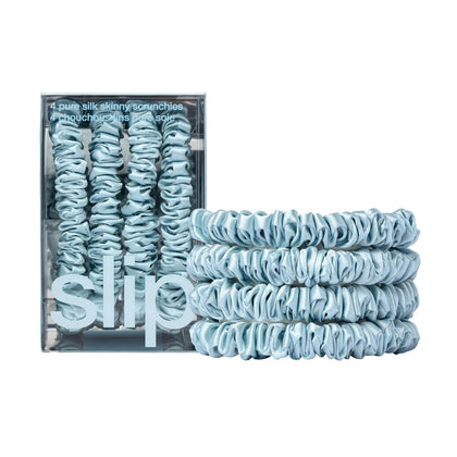 Scrunchies en soie SLIP Sky Blue set de 4 vue de face