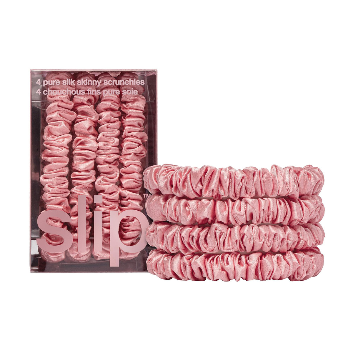 Scrunchies fins en soie SLIP rose, vue de face
