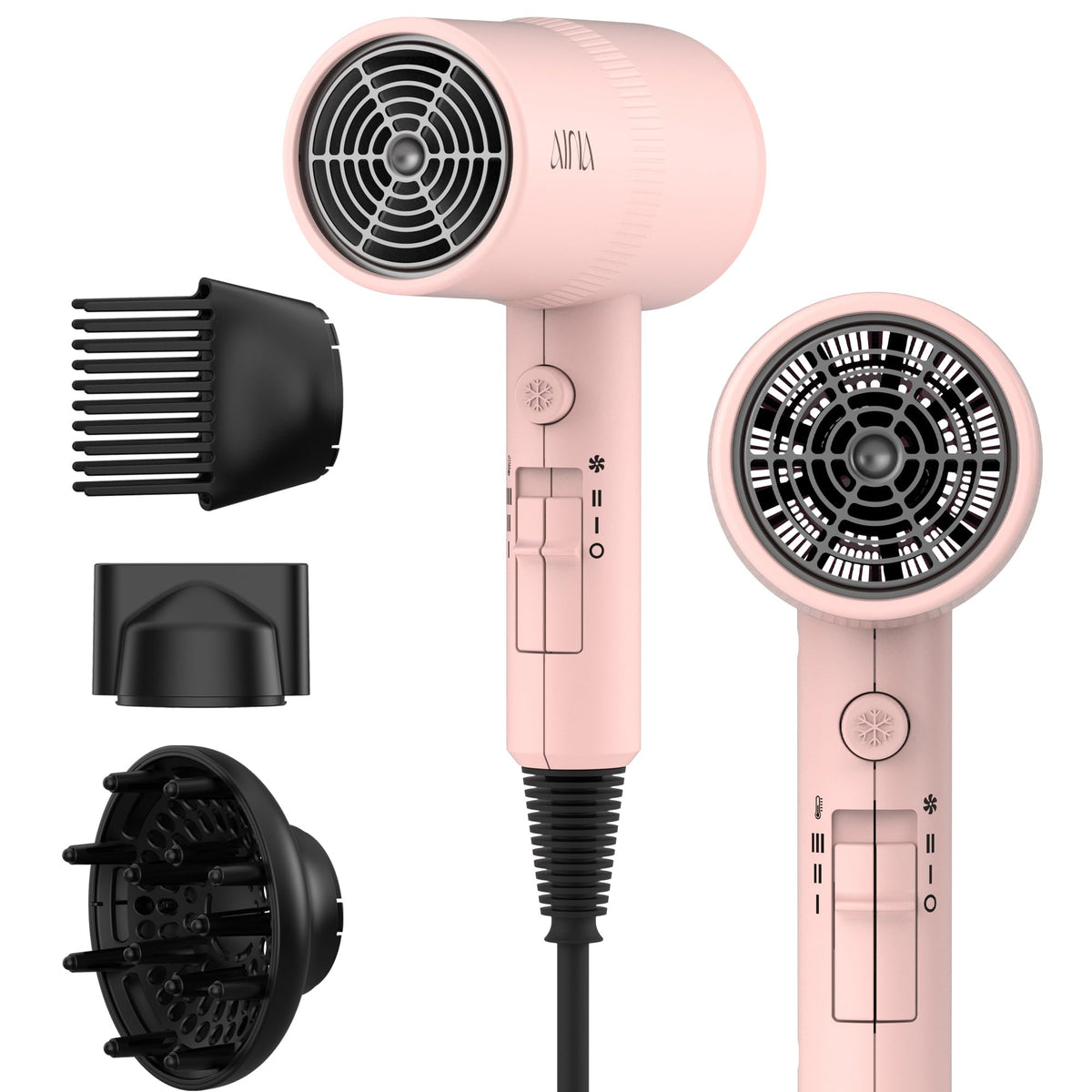 Sèche-cheveux Aina rose avec diffuseur et concentrateur