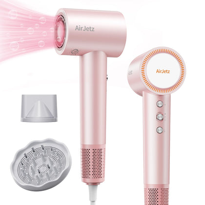 Sèche-cheveux AirJetz rose vue de face avec diffuseur