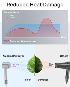 Sèche-cheveux ANIEKIN avec réglages de chaleur visibles