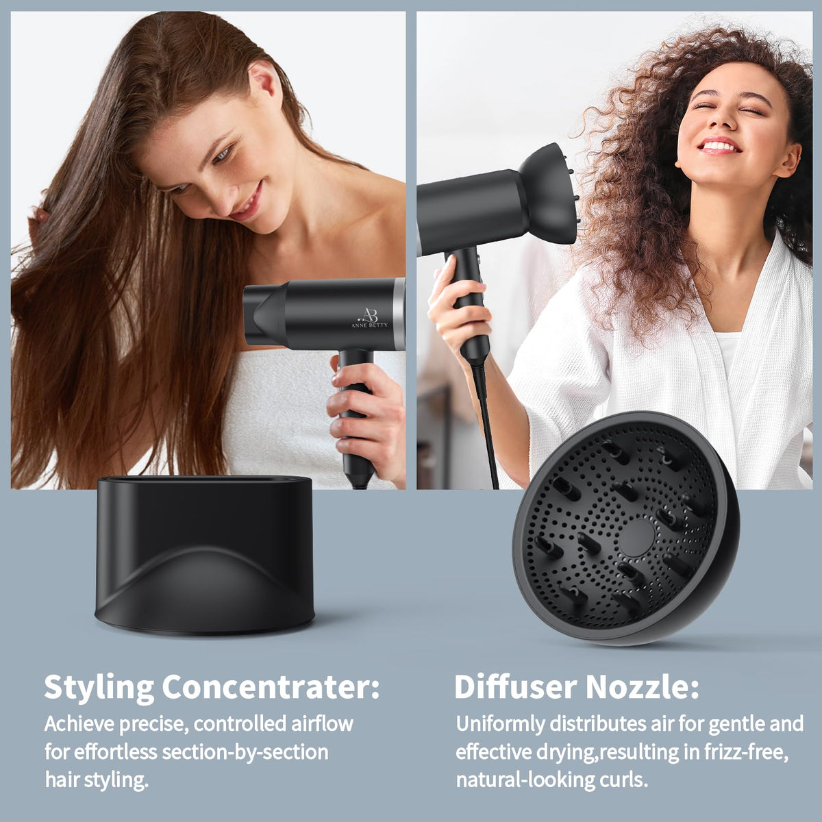 Sèche-cheveux ANNE BETTY 1800W avec affichage des réglages de chaleur