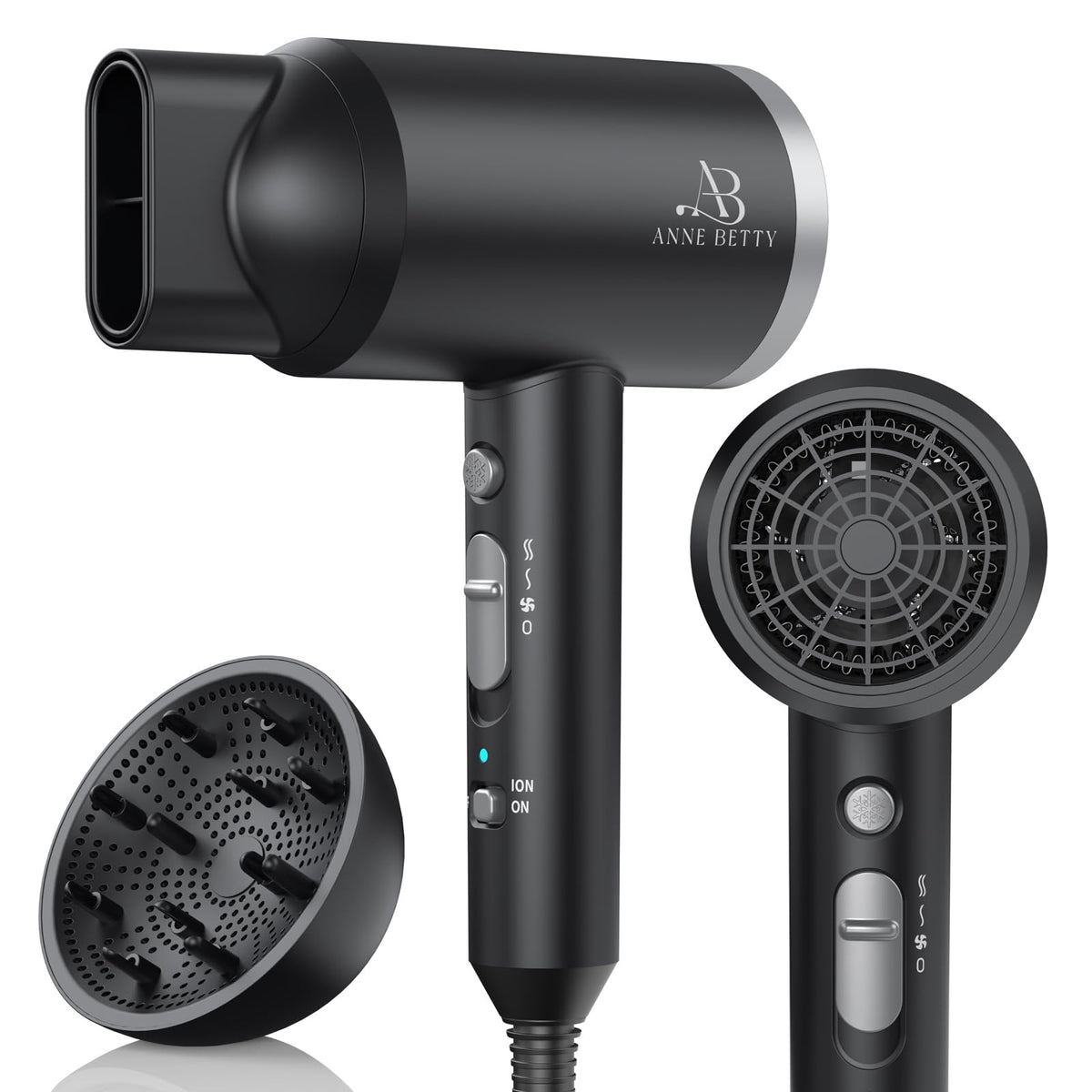 Sèche-cheveux ANNE BETTY 1800W vue de face avec diffuseur