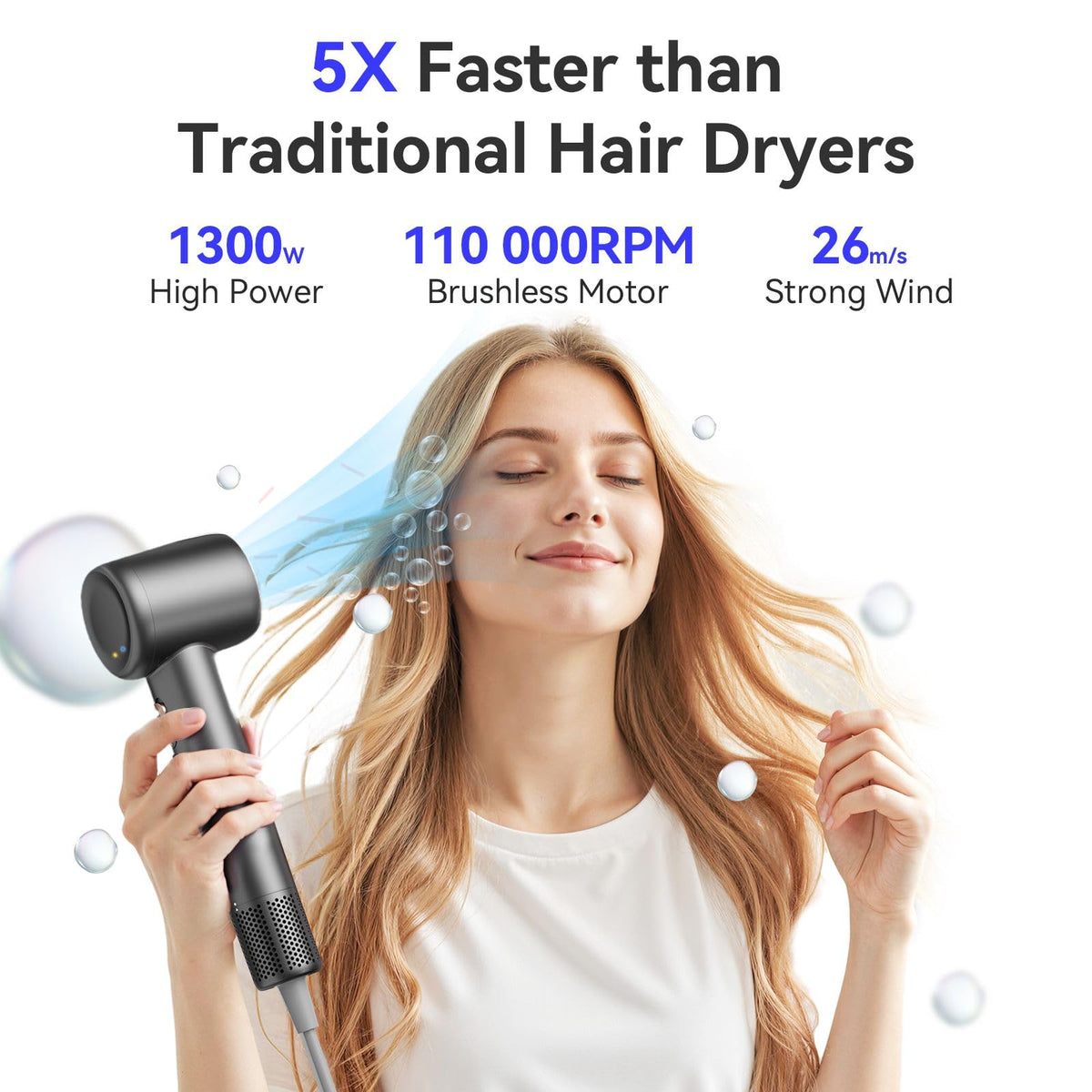 Sèche-Cheveux BeautiFlow en utilisation avec cheveux secs