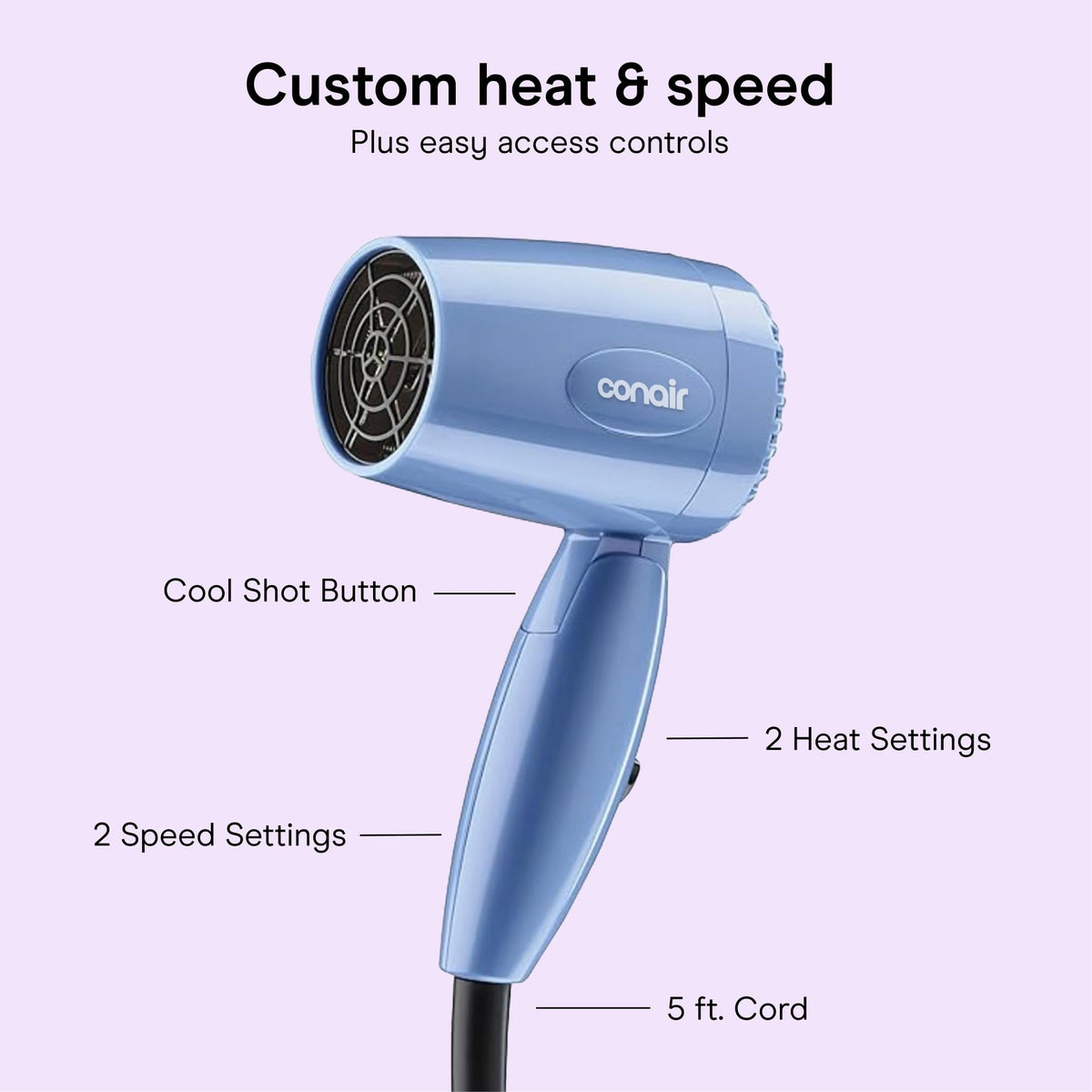 Sèche-cheveux Conair en utilisation sur des cheveux mi-longs